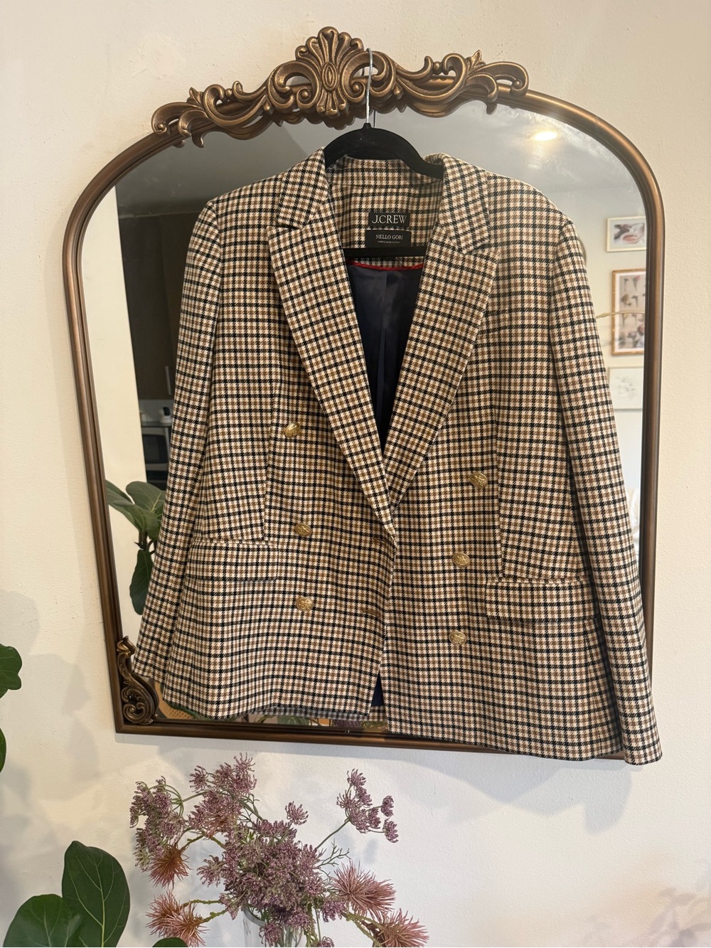 J. Crew Double-Breasted Houndstooth Blazer in Brown and Black
